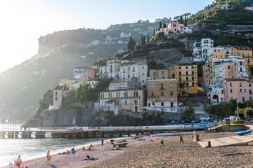 colorful buildings and beach of Minori, Amalfi Coast