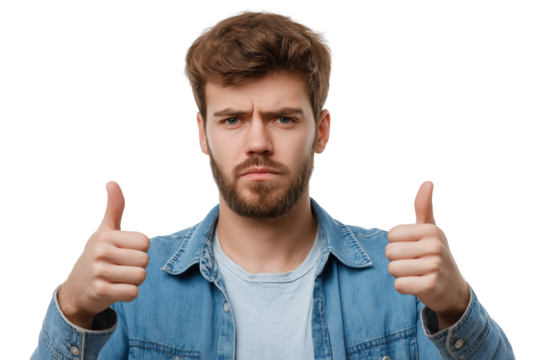  Man giving double thumbs up isolated on white background