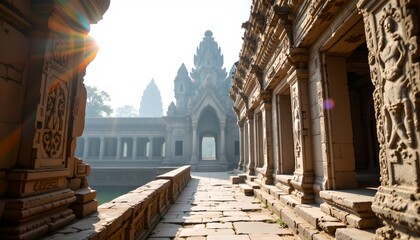 an ancient architectural site with stone structures that feature intricate designs and possibly historical significance