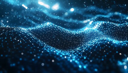 Abstract digital network design with glowing blue particles.