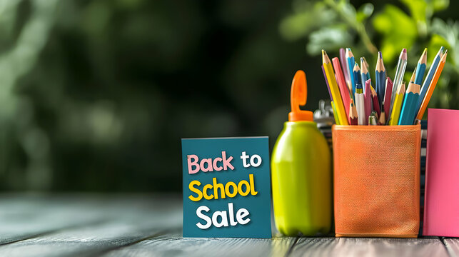Back To School Sale Display With Colorful School Supplies