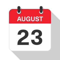 Fototapeta premium August 23 Daily Calendar. Red Theme on White Background