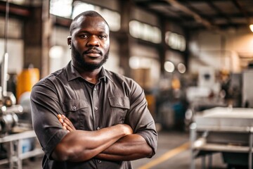 Fototapeta premium a man works in the workshop, with a uniform workplace, portrait of a worker