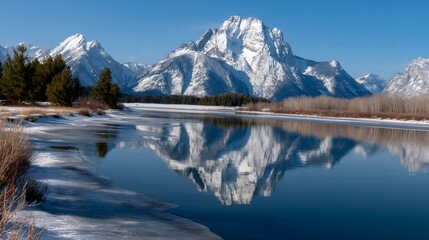 Obraz premium Winter mountain reflection on a calm lake