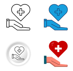 Four Style Medical Care Icon Set, in different styles, flat, outline, glyph and button. ideal for infographics, medical presentations etc.