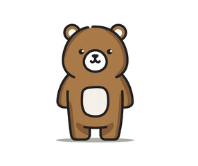 Fototapeta premium Cute bear icon, a simple flat vector illustration of a brown teddy bear with a white belly and dark outline on a pure background