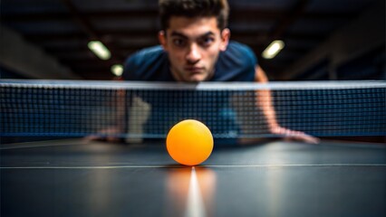 Close-up of young man serving a ping pong ball with topspin
