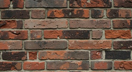 Fototapeta premium A Detailed View of a Rustic Red Brick Wall Showcasing Various Textures and Colors in Urban Architecture