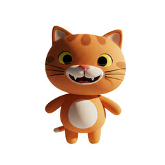 Adorable 3D Render of a Cheerful Orange Tabby Kitten Cartoon Character, Smiling Brightly