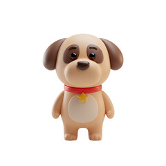 Adorable 3D Render of a Cute Cartoon Puppy Dog Wearing a Red Collar with a Golden Star