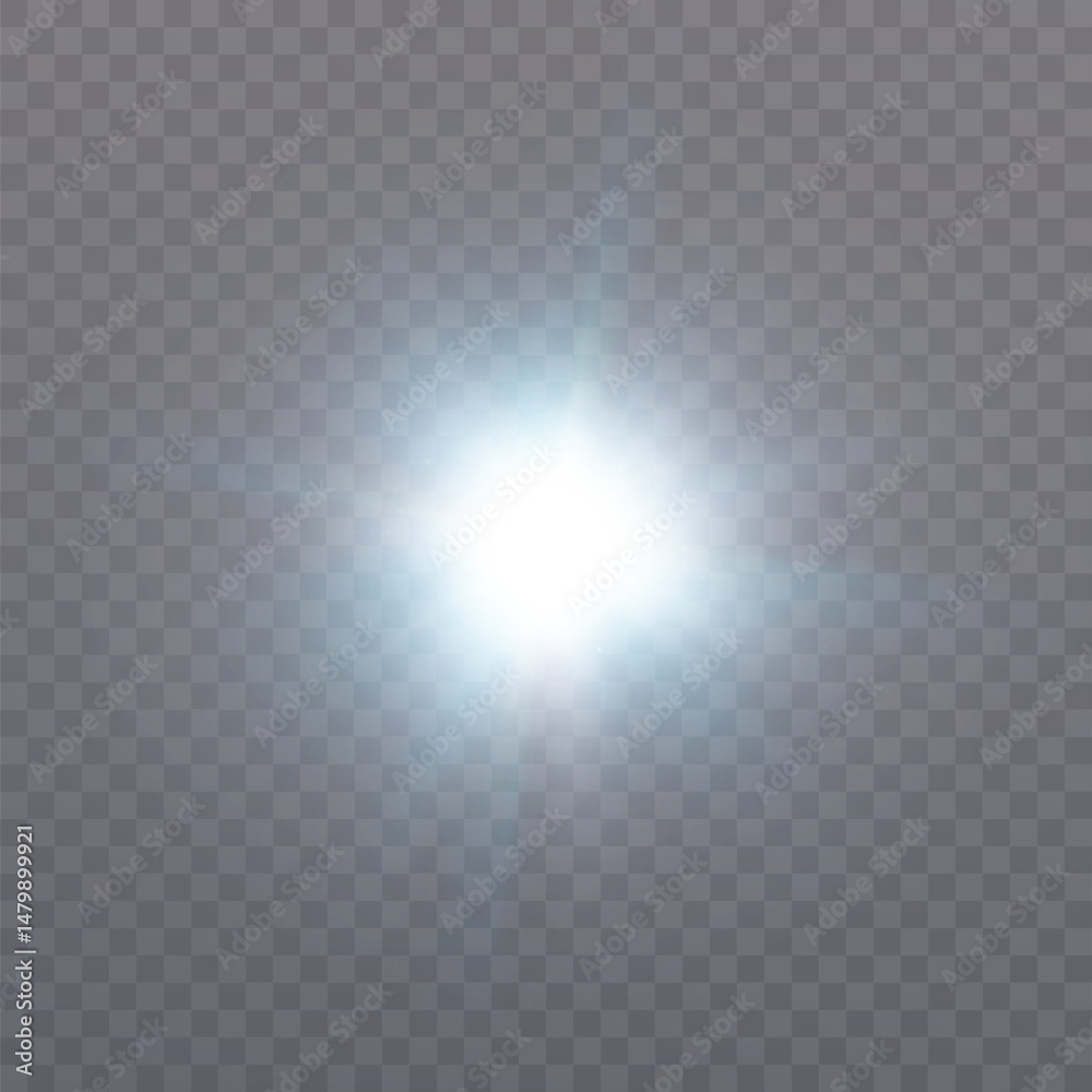 Poster White glowing flare with subtle blue tint on transparent background. Bright light flash with soft radiance for magic spells, impact effects, or digital user interface highlights.

