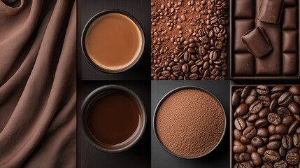 Fototapeta premium AI generator image of Packaging design for coffee and chocolate products packaging box, the front of the box has a picture of coffee, coffee sachets, making you want to eat it.