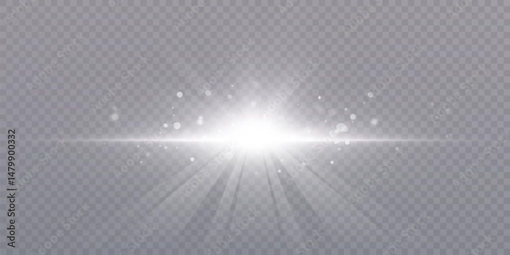 Poster white explosion of bright lens light and glowing dust particles on transparent background. for magic