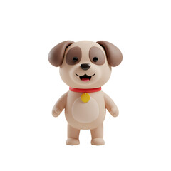 Obraz premium Adorable 3D Rendered Cartoon Puppy Dog Character Design with Red Collar and Gold Tag, Happy Expression, Standing Pose, Digital Art Illustration