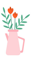 Flowers in Tea Pot Illustration Set 