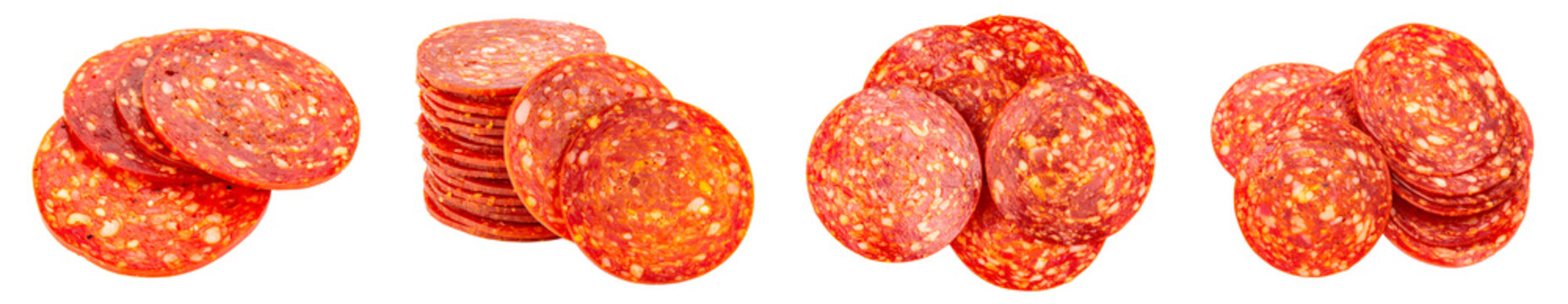 Delicious sliced pepperoni sausage piece set PNG Transparent background