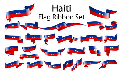 Haiti ribbon flag set