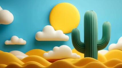 Cartoon cactus in desert landscape scene - Powered by Adobe