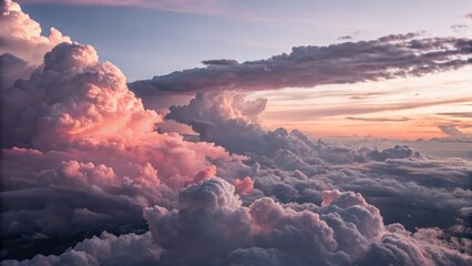Captivating view of billowy clouds at sunset over a serene sky
