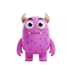 Fototapeta premium Adorable 3D Render of a Friendly Purple Monster with Horns A Cute Cartoon Creature Design