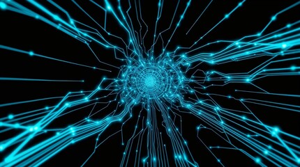 Obraz premium Abstract digital network with glowing blue connections on black background 