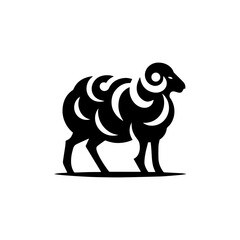 Obraz premium Stylized black sheep with curly wool isolated on white background. Minimalist animal illustration. 