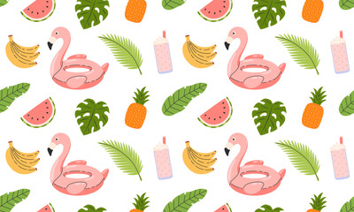 Cute beach seamless pattern. Summer background. Tropical vacation. Travel, beach, summertime accessory. Hand drawn vector illustration 