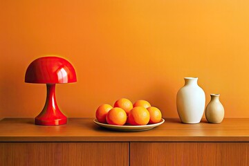 Sideboard Close Up Oranges Bold Red Lamp Ceramic Vases Orange Wall