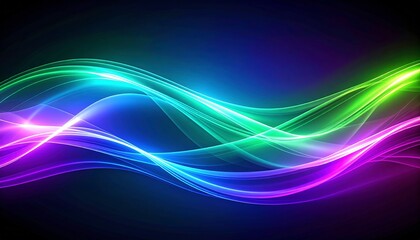 Abstract Waves of Vibrant Purple and Green Light Flowing Against a Dark Background
