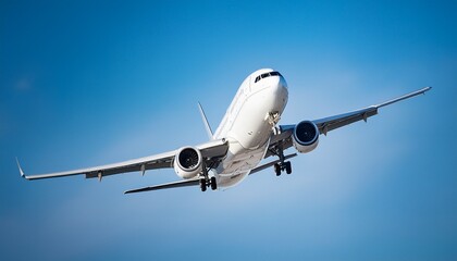 a white airplane is flying in the sky the plane is large and has a lot of windows the sky is clear and the plane is the only object visible
