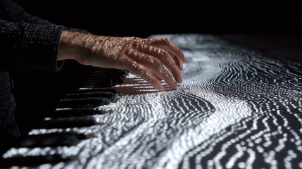 Obraz premium A dedicated coder collaborates with an AI interface palms hovering over a tactile keyboard. Letters appear in rhythmic succession each keystroke unleashing an extraordinary wave of