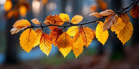 Autumn branch with golden leaves