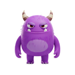 Fototapeta premium Adorable Purple Furry Monster with Horns 3D Render Illustration