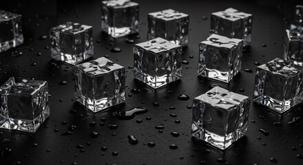 Crystal Ice Cubes on Dark Surface: A Refreshing and Minimalist Composition