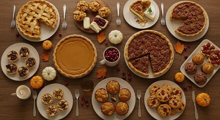 Festive autumnal spread showcasing an assortment of delicious homemade pies