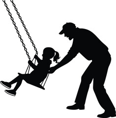 Silhouette of Father Pushing Child on a Swing