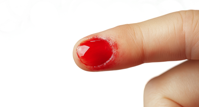 human hand with a damaged finger, isolated on a transparent background	
