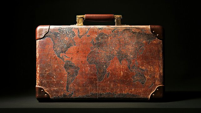 Antique suitcase world map design