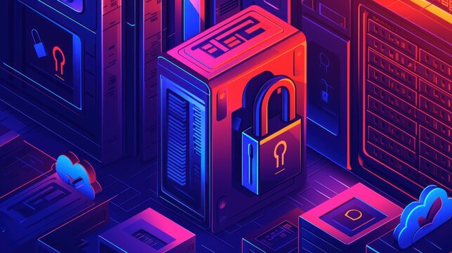 Colorful illustration of secure server infrastructure.