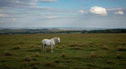 Fototapeta premium Solitary horse in expansive field