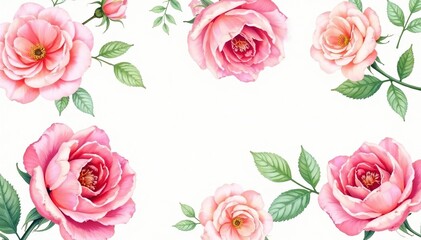 Fototapeta premium Delicate watercolor roses & leaves, repeating pattern , background, soft