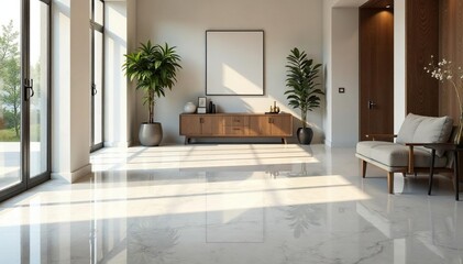 Fototapeta premium Gleaming marble floor, polished to a high shine, reflecting light , stone, flooring