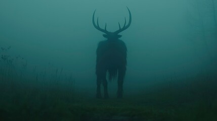 Silhouette deer in fog