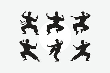 black silhouette of Kungfu poses