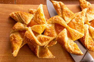 Apricot Puff Pastry Pinwheels. Pastry. Dessert. Food. Apricot jam