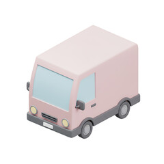 Adorable Pink 3D Rendered Van Illustration: Low-Poly Delivery Truck Design