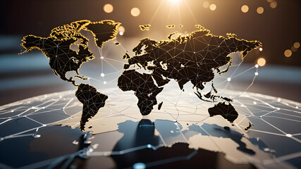 Continent world map. Outline World Map Background. Global network connection.