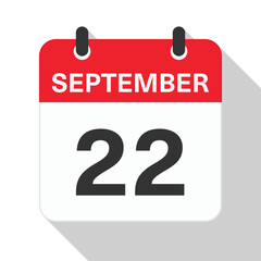 Fototapeta premium September 22 Daily Calendar. Red Theme on White Background