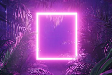 Neon pink rectangle frame in a lush tropical setting