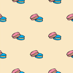 Macarons. Sweets. Seamless pattern for wrapping paper, background, textile. Vector illustration for print, sticker, icon.